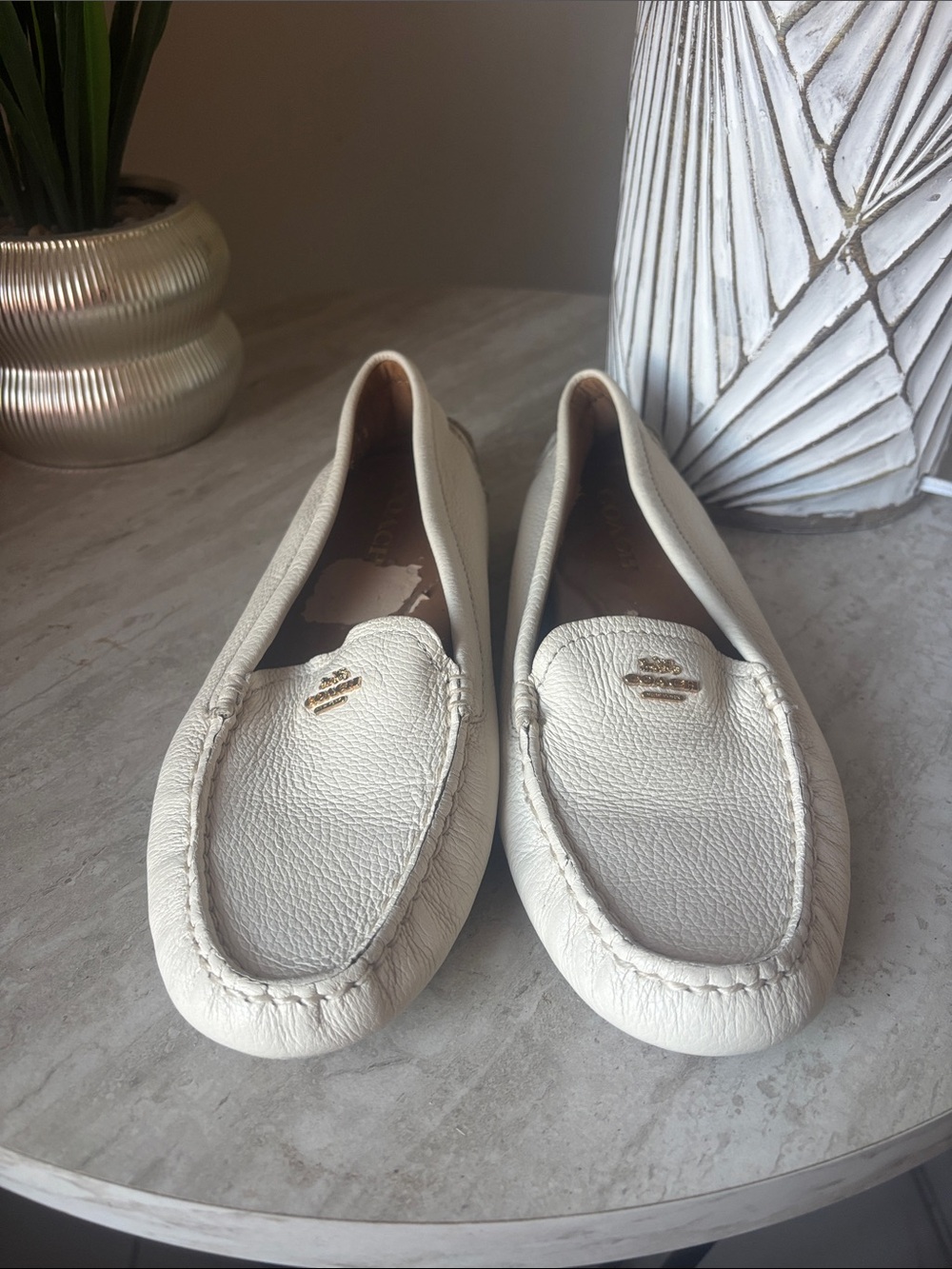 Women's Cream Leather Slip-On Loafers